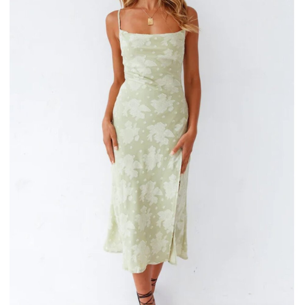 Midi cowl neck floral pistachio dress from Rosedress